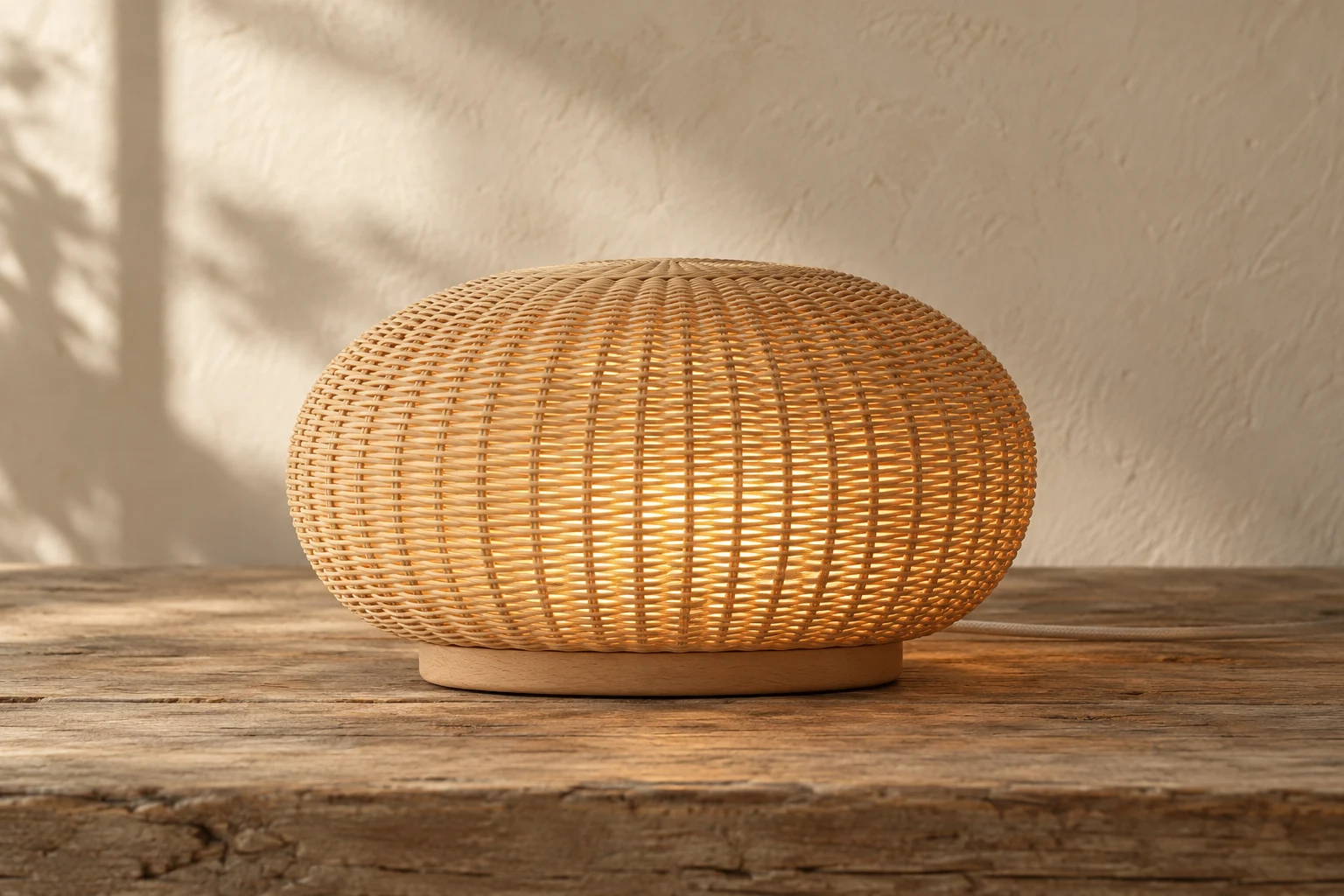 Low woven Ishi Pebble lamp in a quiet interior